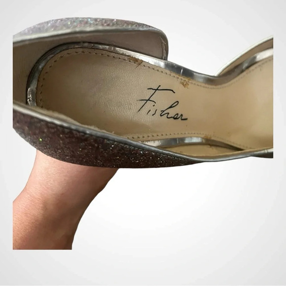 MARC FISHER Joey3 Silver Multicolor Texture Glitter Peep Toe Heels Size 7 | EUC - Picture 5 of 7